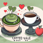 A matcha tea cup and a coffee mug on a scale