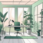 A serene office environment filled with green plants