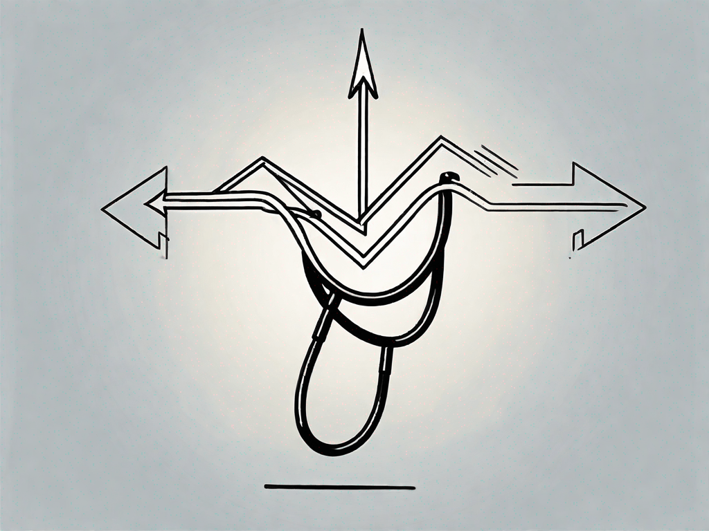 A stethoscope intertwined with a rising arrow