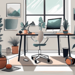 A workspace with elements like a standing desk