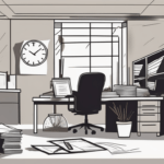 A workplace environment with a ticking clock