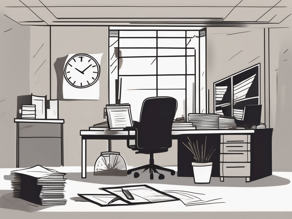 A workplace environment with a ticking clock