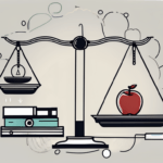 A balanced scale with symbols of work-related elements (like a laptop