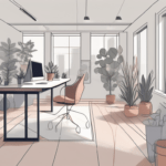 A modern office space filled with wellness elements such as standing desks
