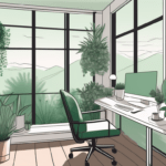 A serene office environment with elements like a comfortable chair