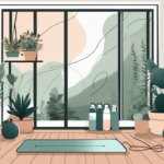 A serene indoor setting with a yoga mat