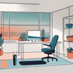 A tranquil office environment featuring elements like a yoga mat