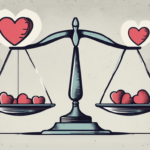 A balanced scale with a heart symbol on one side representing wellness and a dollar symbol on the other side representing roi