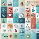 Various health and wellness icons (like a heart