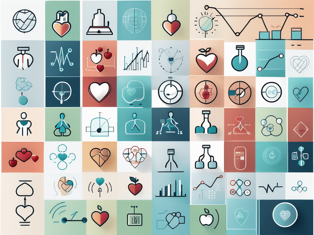 Various health and wellness icons (like a heart