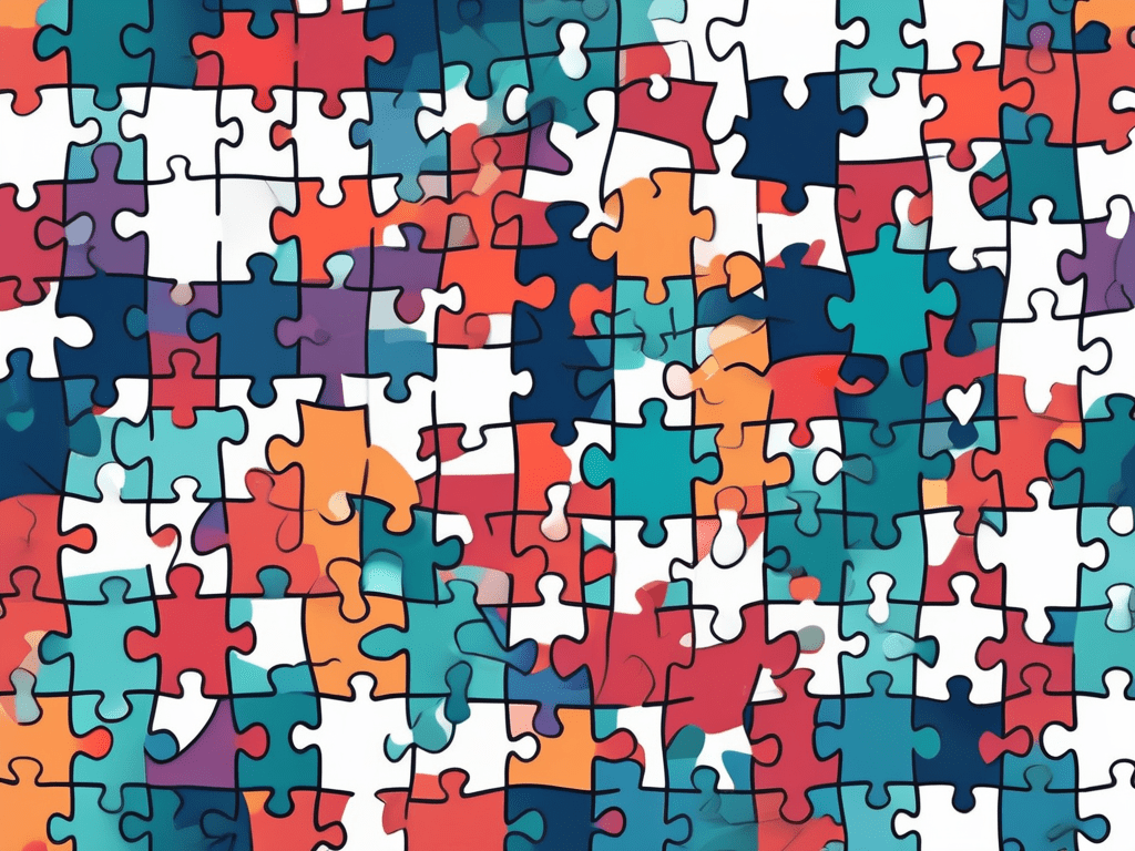 A variety of different colored puzzle pieces coming together to form a heart