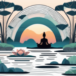 A serene landscape with multiple elements like a flowing stream