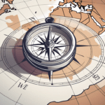 Compass on top of a section of map representing employee challenges.