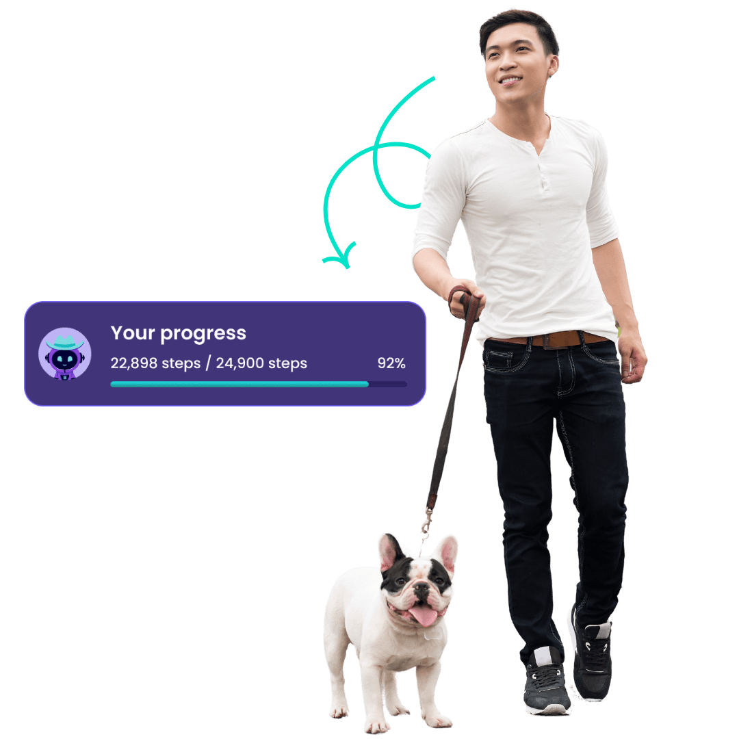 BY_Steps-Challenge man getting with daily steps by walking his dog